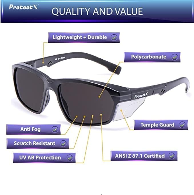 ProtectX Classic Safety Glasses, Anti-Fog Scratch Resistant Lenses