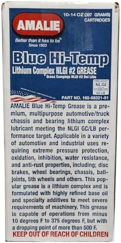 Amalie Blue Hi-Temp Grease #2 (160-68321-91) 14 Oz Tube, Pack of 10 | Made in USA