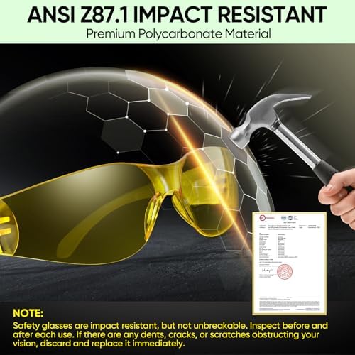 TICONN Clear Safety Glasses for Men & Women, ANSI Z87.1 Safety Goggles