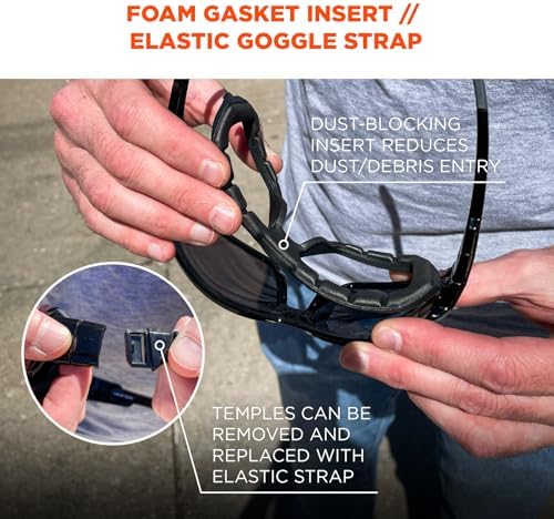 Ergodyne Skullerz LOKI Convertible Safety Spoggles- Includes Foam Gasket and Strap to Convert to Goggle, ANSI z87.1