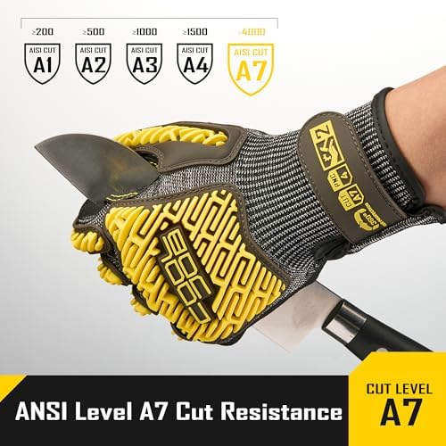 COOLJOB A7 Cut Resistant Work Gloves with TPR, Nitrile Coated Anti-Slip Impact Gloves, Touchscreen Heavy Duty Safety Mittens