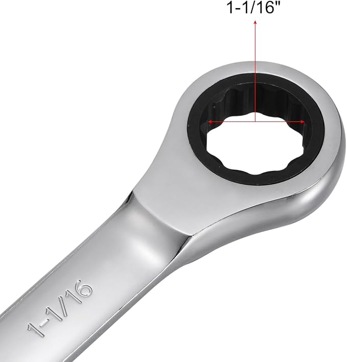 uxcell 1-1/16 Inch Ratcheting Combination Wrench SAE 72 Teeth 12 Point Ratchet Box Ended Spanner Tools, Cr-V