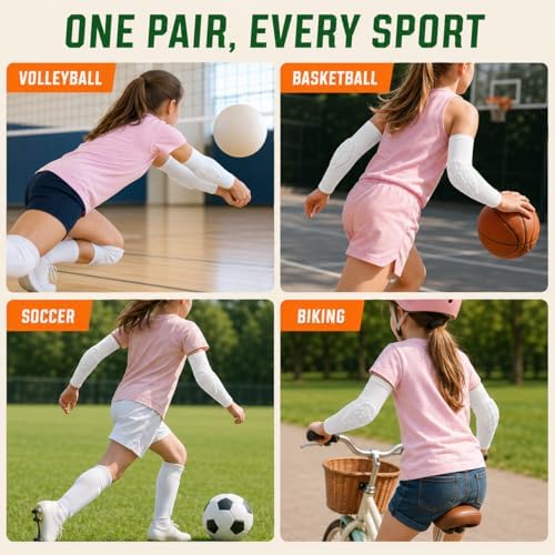 AceList Kids Youth Elbow Pads (Pair) - Honeycomb Padded Compression Arm Sleeves for Baseball, Softball, Volleyball & Basketball - Youth Elbow Guard for Boys & Girls Ages 5-15