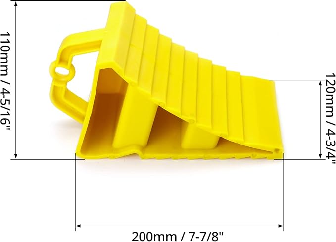 QWORK RV Wheel Chocks, 4 Pack Heavy Duty Car RV Tire Chocks Camper Chocks with Handle and Rope, Car Truck Stopper for Travel Trailers, Camper, Cars, Truck, Yellow