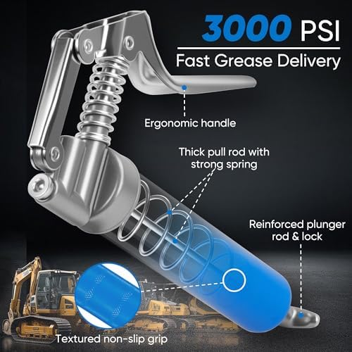 KRETLAW Mini Grease Gun Kit 3000PSI Marine, Includes 3oz Grease Cartridge, 12" Flex Hose, Grease Gun Coupler, Grease Injector Needles