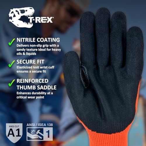MAGID T-REX TRX400 Impact Gloves, Sandy Nitrile, 1 Pair