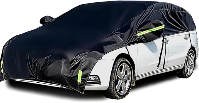 Half Car Cover All Weather Car Body Cover for All Season Sunshade Cover Snow Cover Waterproof 420D Oxford Fabric (Fit MPV/SUV)