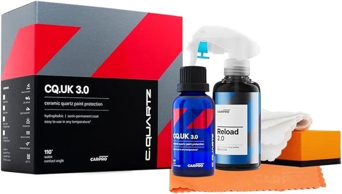 CARPRO CQUARTZ UK 3.0 - Ceramic Coating for Cars, Quartz Based Nanotechnology, Bonds to Paint, Glass, Metal and Plastic - (30ml Kit w/Reload 2.0)