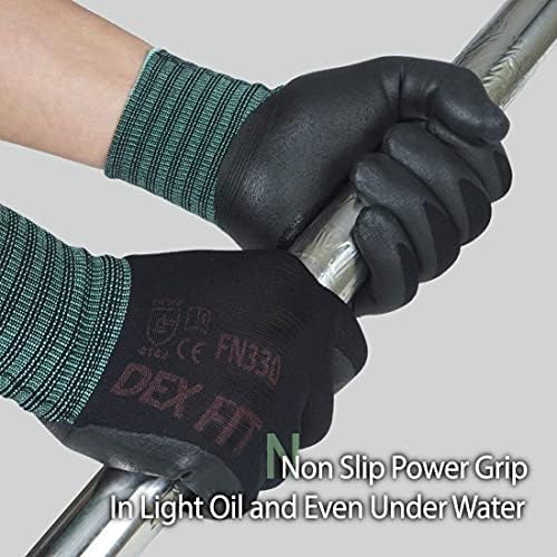 DEX FIT Nitrile Work Gloves FN330, 3D Comfort Fit, Touchscreen Grip Gloves for Warehouse, Construction, Package Handling, Delivery & General Work, Men & Women, Black, S, 12 Pairs
