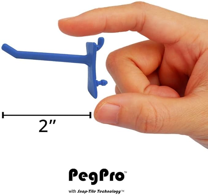 PegPro™ 2" Straight Hooks for 1/4" Pegboards - Secure Plastic Hooks for Your Wall Organizer - for Craft Storage, Garage, Kitchen, Tools and More (24 ct., Blue)