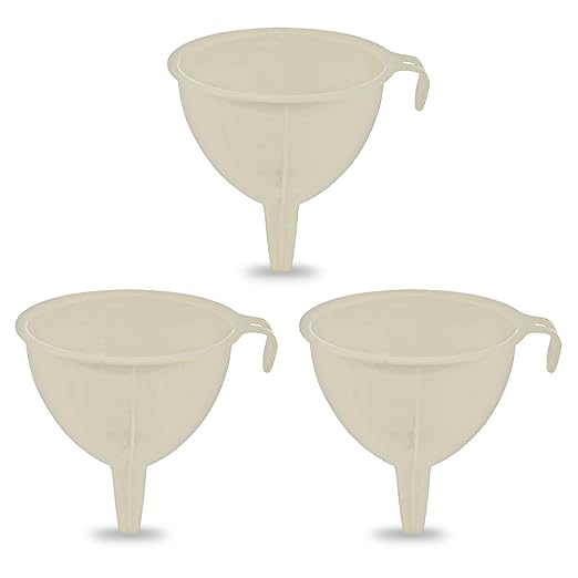 3-Piece Plastic Funnel Set - 5-Inch Diameter Kitchen Funnels for Bottles, Jars, and Lab Use (Off-White)