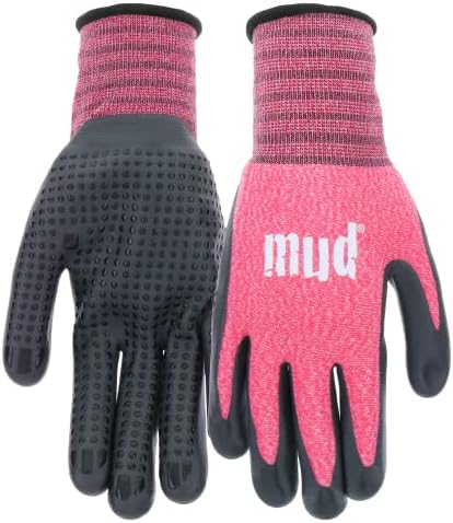 Mud Grip Women's Nylon Seamless Knit Shell Water Resistant Dotted Nitrile Palm Gardening Gloves