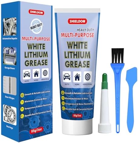SHIELDOM White Lithium Grease Multi-Purpose Grease Waterproof Lubricant for Hinges, Bearings, Gears, Track Rail, Ideal for Marine, Automotive, Industrial & Household 3oz/85g