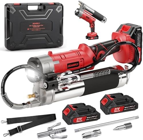 2-in-1 Electric Grease Gun Kit, 12500 PSI, 5.3 oz/min Fast High-Flow, 2×2.0Ah Batteries, LED Light, 39.4” Hose, Heavy Duty Grease Gun for Auto Repair Shops, Farm Equipment, Trucks & Heavy Equipment