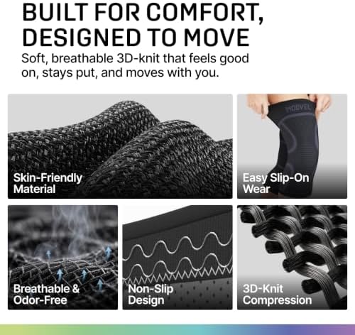 Modvel 2 Pack Knee Brace for Women - Knee Support for Walking, Knee Compression Sleeves for Pain Relief, Knee Sleeves for Women, Knee Brace for Sports, Workouts & Arthritis