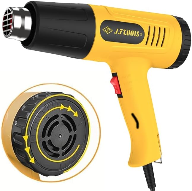 Includes four-piece heat gun set and hard-sided carrying case/accessory kit, yellow. (JF-2001W-1)