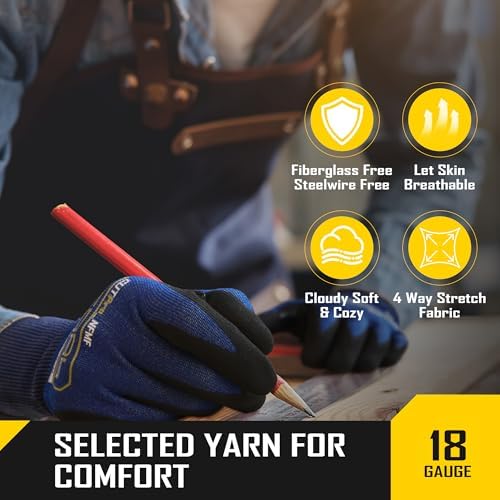 COOLJOB A5 Fiberglass Free Cut Resistant Gloves for Men, Touchscreen, Grip Nitrile Coated, No PFAS, Non Slip, Soft & Durable