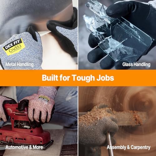 DEX FIT Level 5 Cut Resistant Gloves Cru553, 3D-Comfort Fit, Firm Grip, Thin & Lightweight, Touch-Screen Compatible, Durable, Breathable & Cool, Machine Washable; Black Grey M (8) 3 Pairs