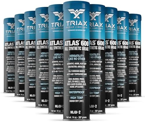 TRIAX Atlas 600 - Full Synthetic Grease - Ultra Duty - All 5th Wheel, Bearings, Joints, Pivots, Bolts - Super Adhesive - Marine - Wide Temp Range -40 F to 450 F - 14 oz Tube (Pack of 10)