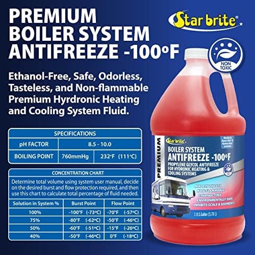 STAR BRITE Premium -100° Boiler System Antifreeze - Propylene Glycol Heating & Cooling Fluid - Made in USA - 1 Gallon (032700)