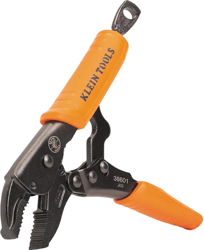 Klein Tools 38601 Curved Jaw Locking Pliers with Quick Release Handles, Intuitive Thumb Knob, High Torque, Mole Grips for Clamping and Gripping, 7-Inch