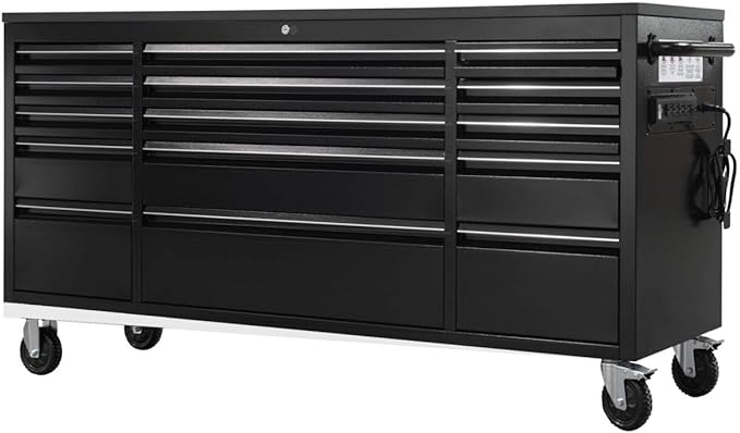 CHETTO C 72-inch Rolling Tool Chest Cabinet Mobile Workbench with 15 Storage Drawers and Wheels, Outlet Black Tool Box for Garage