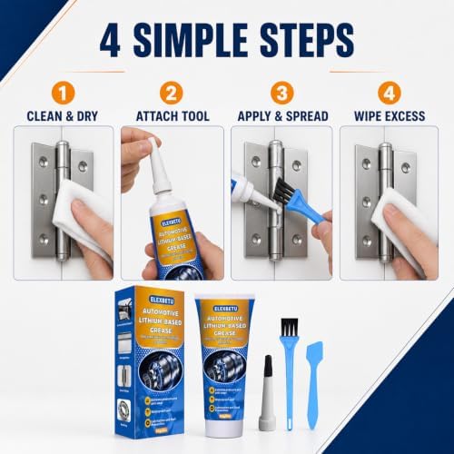White Lithium Grease with Brush, 85g Waterproof Multi-Purpose Lubricant, Rust & Corrosion Protection for Automotive, Trailer, Garage Door, Hinges, Bearings & Industrial Equipment 3oz/85g