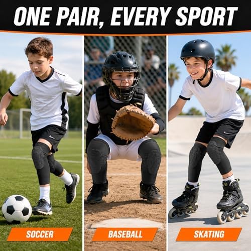 Knee Pads for Kids/Youth (Ages 5-15) - Shield Kneepads for Sports - Ideal kneePad for Basketball, Baseball, Football, Wrestling, Cycling, Volleyball - Kids' Cycling Protective Gear - Great Gift Ideal!