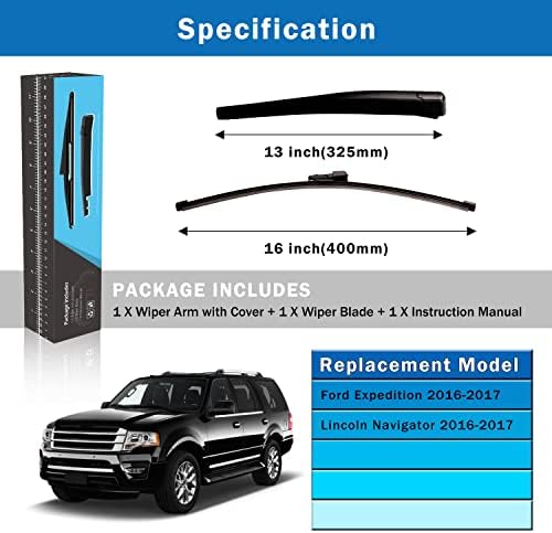 WTI Rear Wiper Arm Blade Set Compatible With Ford Expedition 2016-2017 / Compatible With Lincoln Navigator 2016-2017 SUV Rear Windshield Window Wiper Kits Assembly New Replacement Accessories Parts