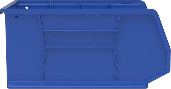 Akro-Mils 30250 AkroBins Plastic Storage Bins, Space-Saving Stackable Bins for Garage, Pantry, Craft Organization, 15" x 16" x 7", Blue, 6-Pack
