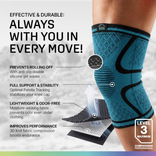 Modvel Compression Knee Brace for Women & Men - 2 Pack Knee Brace for Women Running Knee Pain, Knee Support Compression Sleeve, Workout Sports Knee Braces for Meniscus Tear ACL & Arthritis Pain Relief