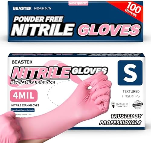 BEASTEK Medical Nitrile Exam Gloves Disposable Powder-Free, 4 Mil 100 Count