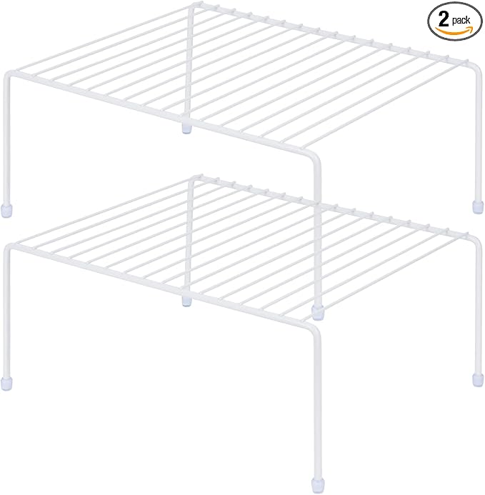 Medium (13.1 x 10.2 Inch) Cabinet Storage Shelf Rack, Shelves，Kitchen Counter and Cabinet Shelf, Storage Rack Organizer for Kitchen, Fridge, Cabinet, Bathroom Cupboard& Pantry (2, White)