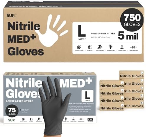 SUP Med Plus™ Nitrile Gloves, 5 Mil Powder-Free Disposable Black 75 | 750Ct
