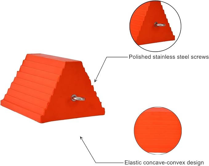 Wheel Chocks, Heavy Duty Wheel Chock with Handle，Rubber Wheel Chocks for Boat Trailers, RV, Truck, Camper, 2 Pack (Orange)