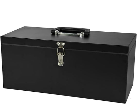 Peastorm Small Steel Metal Tool Box, Lockable Storage Box for Storing Valuable Items, Office Documents, Garage Tools (16" Black)