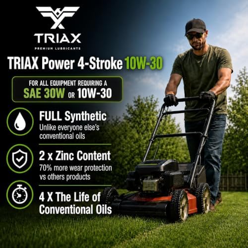TRIAX Power 4-Stroke 10W-30 Full Synthetic 4-Cycle Small Engine Motor Oil | For Lawnmower, Generator, Tractor, Log Splitter, Snow Blower, Pressure Washer, Cement Mixer, and More (1 Quart)