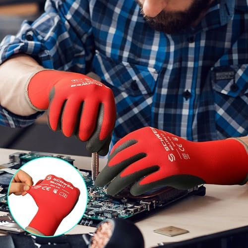Schwer 12 Pairs Ultra-Comfort Safety Work Gloves MicroFoam Nitrile Coated, Seamless Knit Nylon Glove for Men and Women, Abrasion Resistant, Non Slip, Breathable, LT5617, XXL
