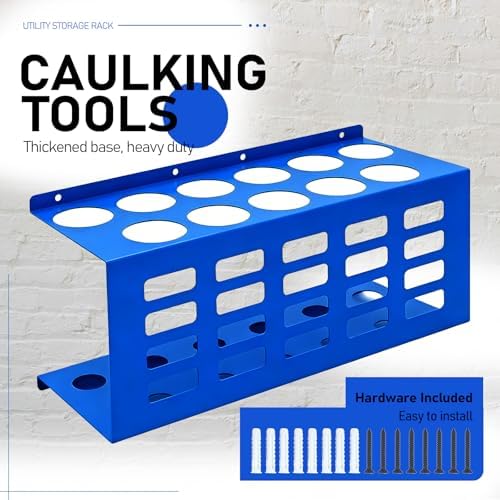 Metal Wall Mount Caulk Tube Holder Rack, Blue