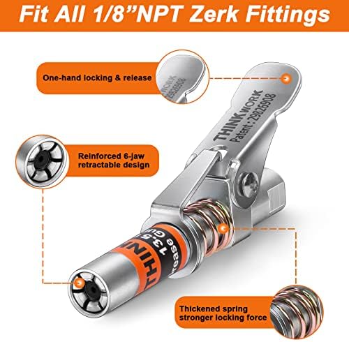 THINKWORK Grease Gun Coupler Set with 90° Grease Coupler Adaptor