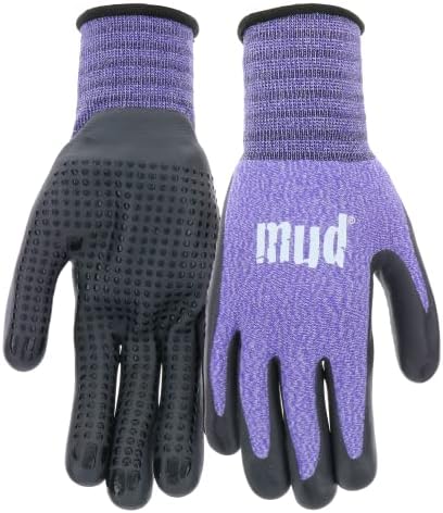 Mud Grip Women's Nylon Seamless Knit Shell Water Resistant Dotted Nitrile Palm Gardening Gloves