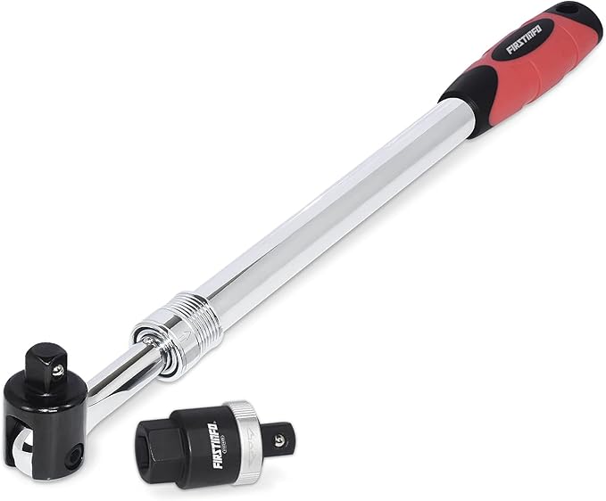FIRSTINFO F32242D 1/2-Inch Drive Premium Breaker Bar with Ratchet Adapter, 24-1/2 Inch Length Extended Leverage, 230 Degrees Flexible Head