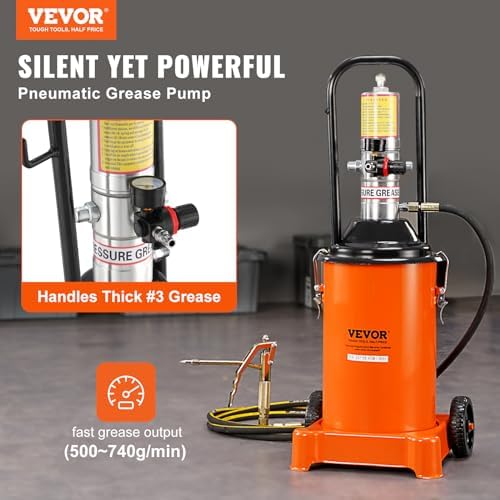 VEVOR Grease Pump, 3 Gallon Air Grease Pump with 13 ft High Pressure Hose and Grease Gun, 12L Pneumatic Grease Pump with Wheels, Portable Lubrication Grease Pump