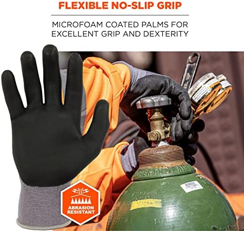 Ergodyne ProFlex 7000 Nitrile Coated Work Gloves, Foam Nitrile Palms for Flexible No Slip Grip, Abrasion Resistant, 15g, Touchscreen Capable,Gray, Large (Pack of 2)