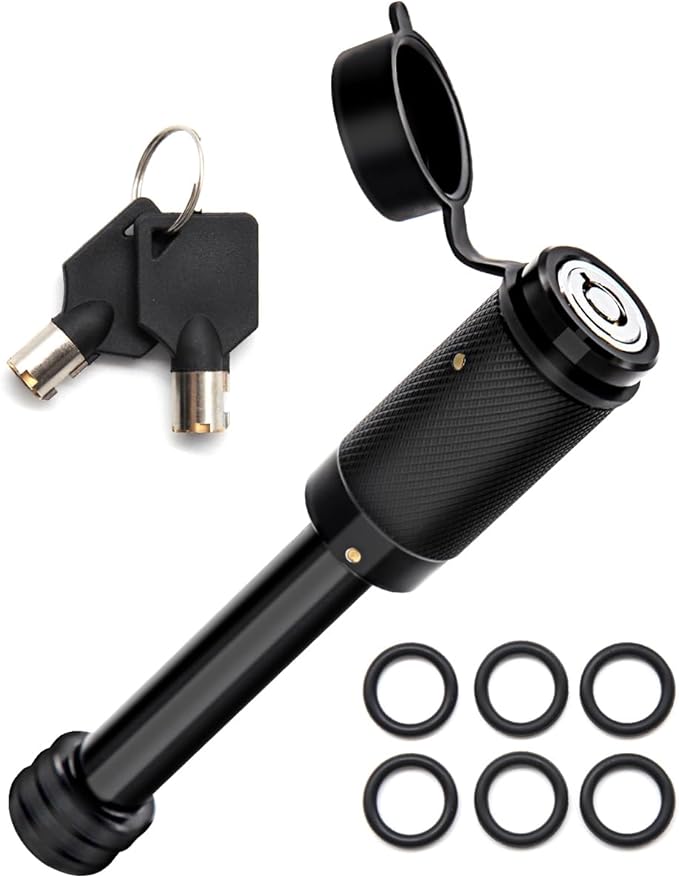 Trailer Hitch Lock with Anti-Theft Design, 5/8" Diameter Pin Fits 2" 2-1/2"Hitch Receivers with 6 Anti-Rattle Rubber O-Rings, Hitch Receiver Lock Perfect for Truck, Boat, Bicycle
