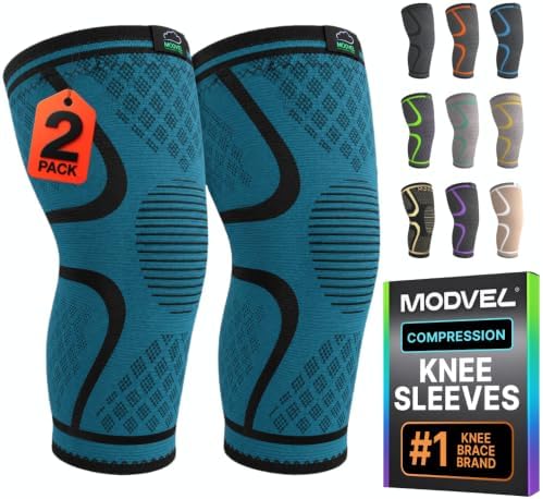 Modvel Compression Knee Brace for Women & Men - 2 Pack Knee Brace for Running Knee Pain, Knee Support Compression Sleeve, Workout Sports Knee Braces for Meniscus Tear ACL & Arthritis Pain Relief