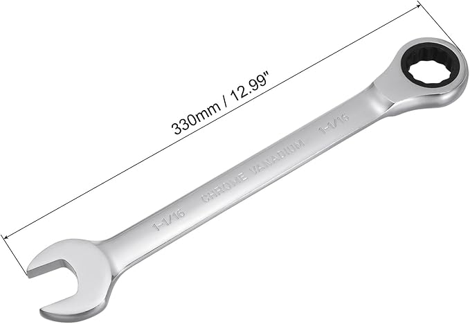 uxcell 1-1/16 Inch Ratcheting Combination Wrench SAE 72 Teeth 12 Point Ratchet Box Ended Spanner Tools, Cr-V