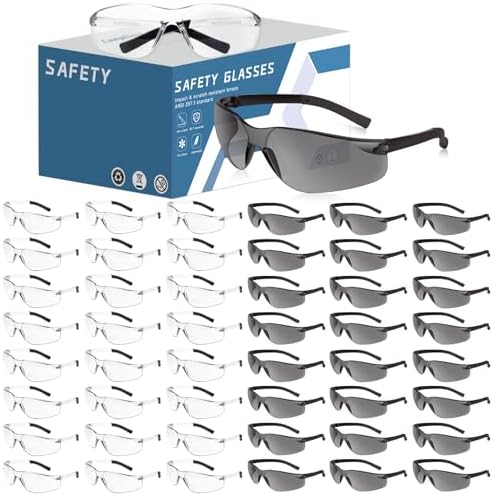 50 Pack Bulk Safety Glasses Impact Resistant Eye Protection Glasses
