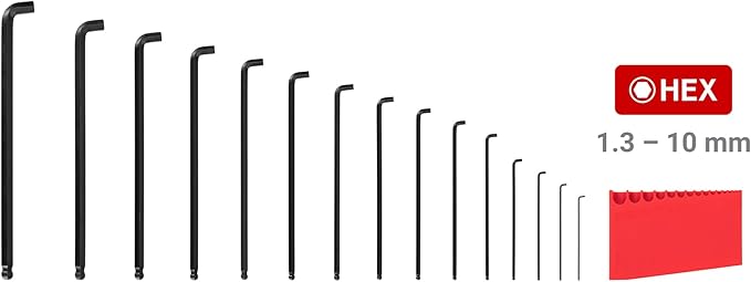 TEKTON Short Arm Ball End Hex L-Key Set with Holder, 15-Piece (1.3-10 mm) | KLX91213