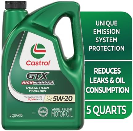 Castrol GTX High Mileage 5W-20 Synthetic Blend Motor Oil, 5 Qt, Pack of 3